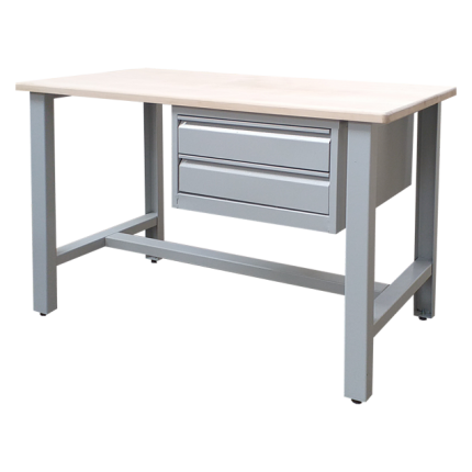 Banc de Lucru Metalic MECANO 1200 S2 – 2 Sertare, Blat Lemn Masiv