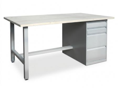 Banc de lucru metalic MECANO 1500 S4 cu dulap și 4 sertare, dimensiuni 1500 × 800 mm