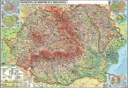 România si Republica Moldova. Harta fizică, administrativă şi a substanţelor minerale utile-1400x1000 mm