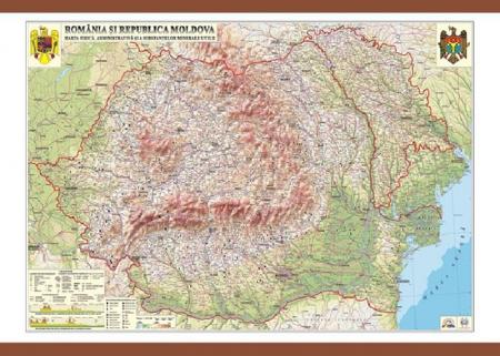 România şi Republica Moldova. Harta fizică, administrativă şi a substanţelor minerale utile -1600x1200 mm