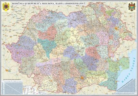 România si Republica Moldova. Harta administrativă - 1600x1200mm