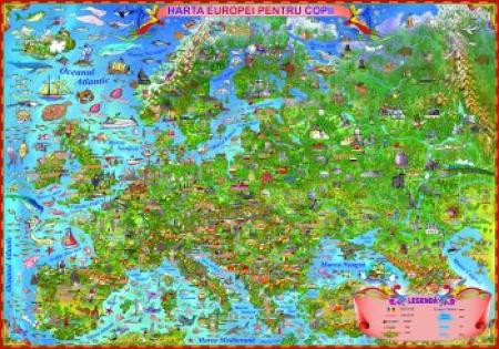 Europa. Harta desenată pentru copii -140 X100 cm