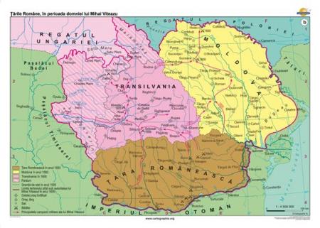 Ţările Române, în timpul domniei lui Mihai Viteazu -1400x1000 mm