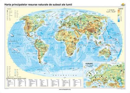 Harta principalelor resurse naturale de subsol ale lumii - 1400x1000 mm
