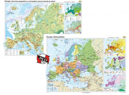 Europa: Harta fizico-geografică / Harta politica - DUO PLUS  -1400x1000 mm
