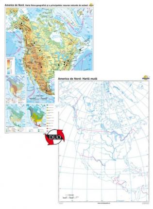 America de Sud: Harta fizico-geografică şi a principalelor resurse naturale de subsol + Hartă mută - DUO -1400x1000 mm