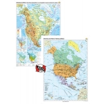 America de Nord: Harta fizico-geografică şi a principalelor resurse naturale de subsol + America de Nord: Harta politica - DUO PLUS -1400x1000 mm