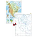 America de Nord: Harta fizico-geografică şi a principalelor resurse naturale de subsol + Hartă mută - DUO -1400x1000 mm
