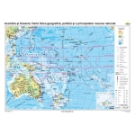 Australia şi Oceania: Harta fizico-geografică, politică şi a principalelor resurse naturale + Harta muta -DUO -1600x1200 mm